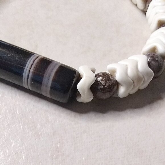 Brown Agate + Jasper & Natural Howlite! Soft Bangle - Stretch Bracelet 6.5-7" - Picture 4 of 7